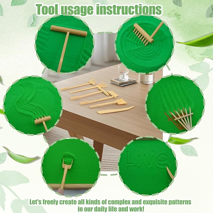 33 Pcs Zen Garden For Desk，Mini Zen Garden，Japanese-Style Home Gift Set Featuring A Wooden Tray With Rake-Shaped Mini Ornaments, Perfect For Desk Decoration, Bedroom Nightstands, And More.