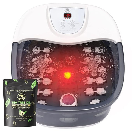 Foot Spa Bath Massager with Heat, Foot Bath with 22 Massage Rollers, Temperature Control, Jets, Bubbles, Epsom Salt and Vibration. Foot Soaking Tub for Relaxation - Grey