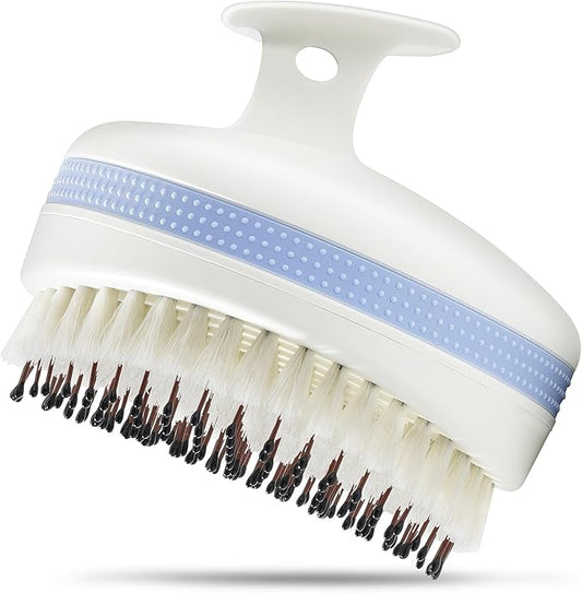 Scalp Massager with Double-Layer Bristles,Anti-Slip Rich-Lathering Hair Washing Shampoo Brush,Curved Scalp Scrubber with Better Head Fit for Dandruff Removal,Scalp Stimulator for Wet&Dry Use.