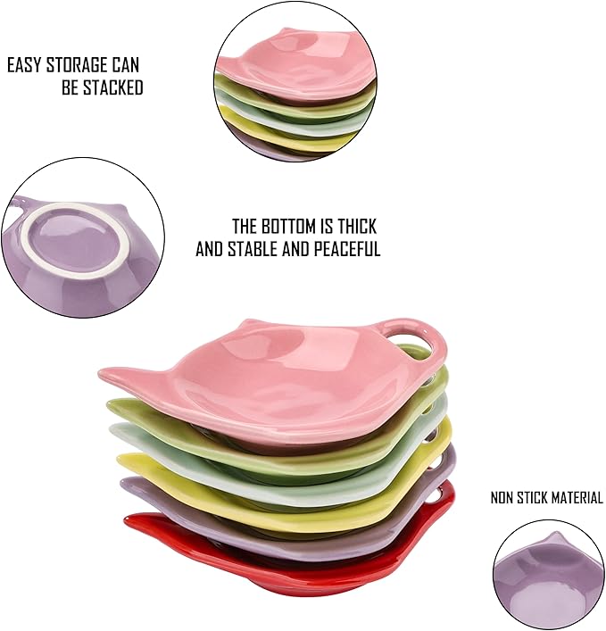 Ceramic Tea Bag Coaster Set of 6 Teapot Shaped Tea Bag Holder for Used Tea Bag, Teabag Caddy Holder Set for Organizing Tea Time