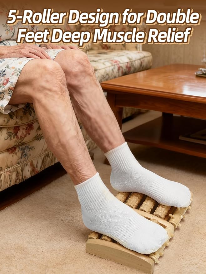 Aulock Double Foot Roller Massager Kit for Plantar Fasciitis Relief - 3 pcs Wooden Anti-Slip Feet Massager for Neuropathy Pain, Christmas Useful Gifts for Mom, Dad