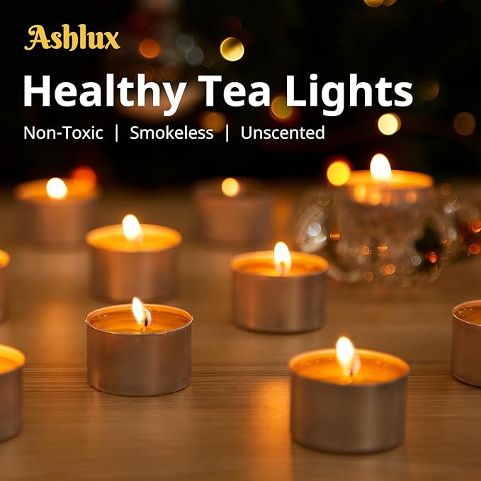 Unscented Palm Tea Lights Candles 200 Pack Bulk, 8 to 9 Hours Long Burning White Tea Lights,Non-Paraffin, Smokeless, Mini Tealight Candles for Wedding, Christmas Lights, Party, Power Outages