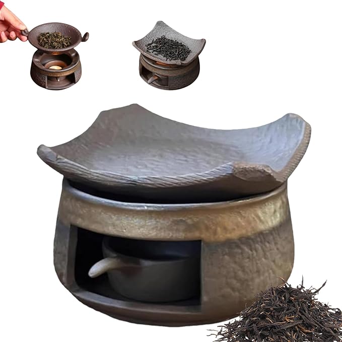 Ceramic Tea Stove Warmer Set – Handmade Candle Wax Melt Warmer with Tealight Holder, Cedar and Zen Aromatherapy Burner for Home, Office, Meditation Spaces (B)