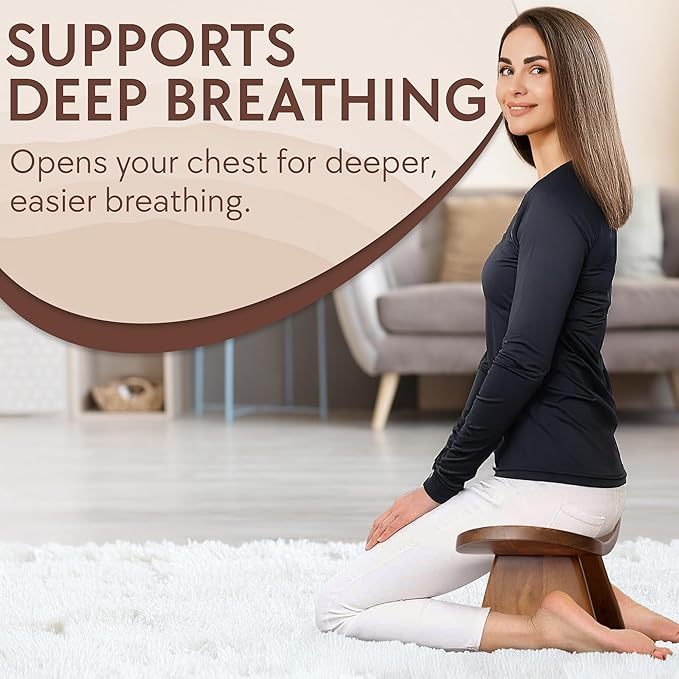 Wood Meditation Ergonomic Kneeling Bench - 16.5" x 8.3" x 7.1" Yoga, Prayer, Meditation Bench - Meditation Stool Made of Strong and Durable Mango Wood - Indoor Outdoor Meditation Seat