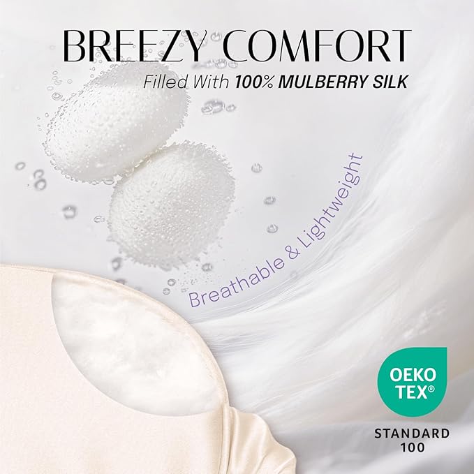 Silk Sleep Mask Eye Mask Blindfold with Double Layer Silk Filling and Elastic Strap for Full Night's Sleep, Travel and Nap, Soft Eye Cover Eyeshade with Luxury Bag and Ear Plugs (Champagne)