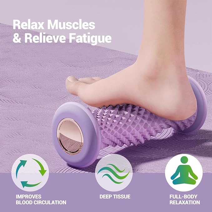 Ergonomic Foot Massager Roller - for Plantar Fasciitis Relief, Portable Reflexology Tool (Purple)