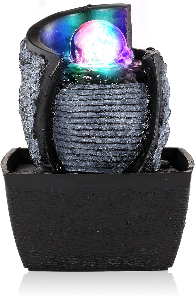 WICHEMI Indoor Fountain Tabletop Fountain Mini Waterfall Fountains Relaxation Water Feature Feng Shui Zen Meditation Desktop Fountain with Rolling Ball for Home Office Indoor Spaces Decor (Style 3)