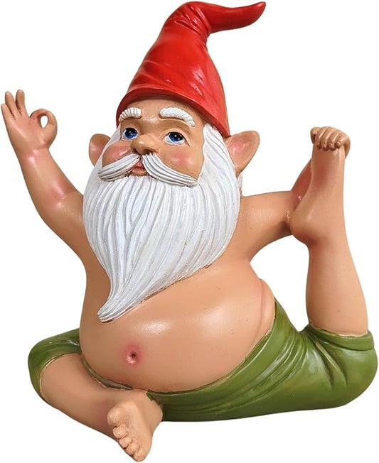 Yoga Gnome Statue, Seated Twist Pose – 6.7'' Resin Zen Garden Decor, Handcrafted Meditating Gnome for Indoor/Outdoor, Home, Lawn, Porch, Yoga Room, Mindfulness Gift