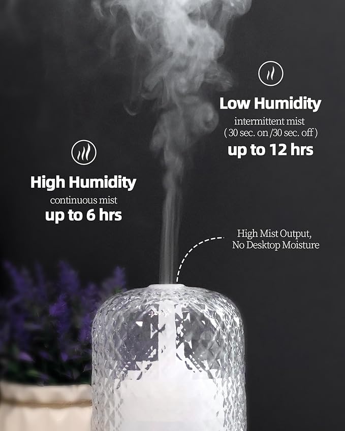 Essential Oil Diffuser – 2.4MHz Ultrasonic Aromatherapy Diffuser, Health Night Light, Timer & Auto Shut-Off, BPA-Free, 120ml Glass Oil Diffuser for Home, Office, Spa, Yoga