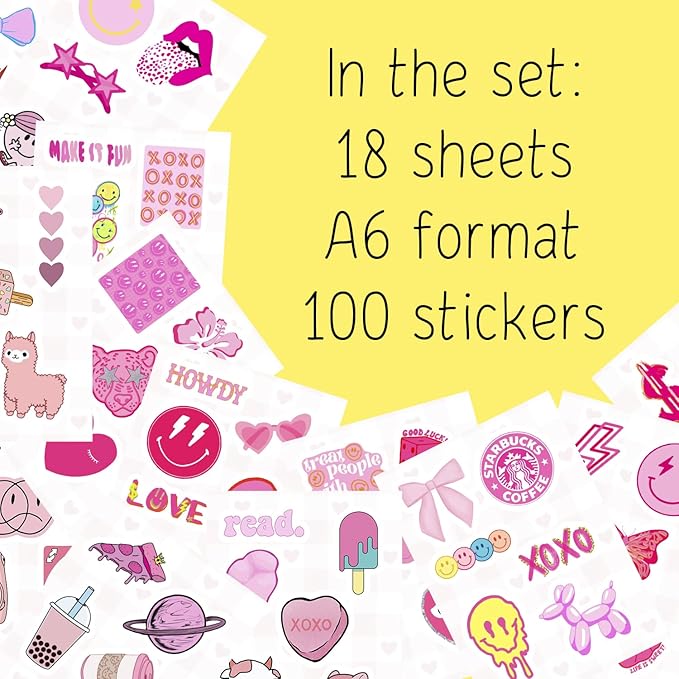 BulbaCraft 100Pcs Preppy Stickers for Water Bottle and Laptop - Preppy Party Favors & Decorations, Waterproof Vinyl Decals, Fashion and Fun Stickers, Gifts for Women & Men