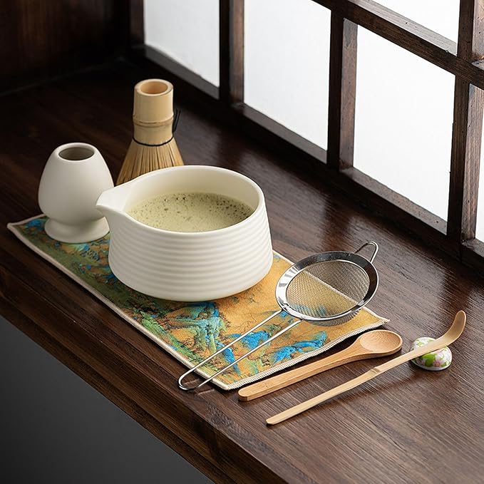 Ceramic Matcha Whisk Set, Complete Matcha Set-8PCS for Ceremonial Grade Matcha, Tea Gifts for Tea Lovers for Christmas, Birthday, Halloween (Pure White)