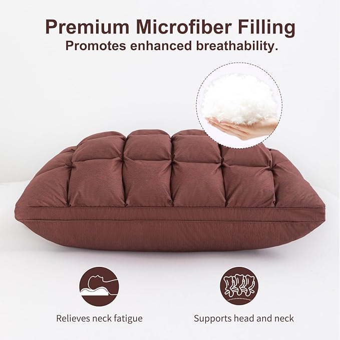 YOUR MOON Soft Pillows King for Sleeping, Support Bed Pillows, Fluffy Down Alternative Pillow, Luxury Hotel Gel Standard Pillows for Side Sleeping (Brown)