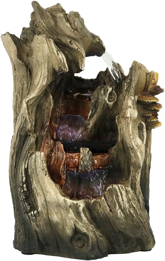 Sunnydaze Tabletop Water Fountain - 14 Inch Relaxing Indoor Desktop Water Fountain - Cascading Caves with LED Lights - Office, Bedroom, Living Room