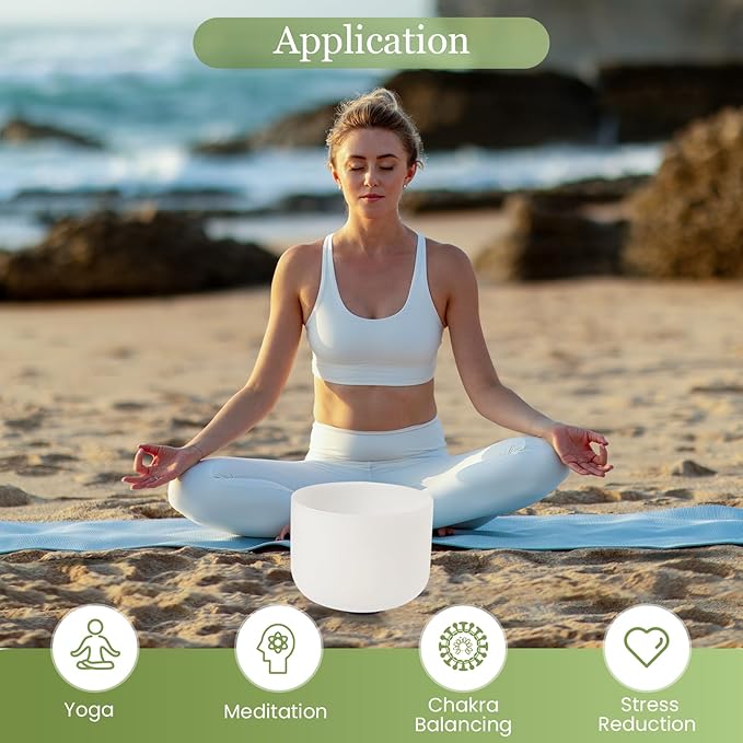 432HZ 9 Inchs Frosted Crystal Singing Bowl Set for Meditation Healing Yoga Chakra Quartz Crystal Sound Bowls with Heavy Duty Carry Case and Rubber Mallet,Suede Striker,O-rings