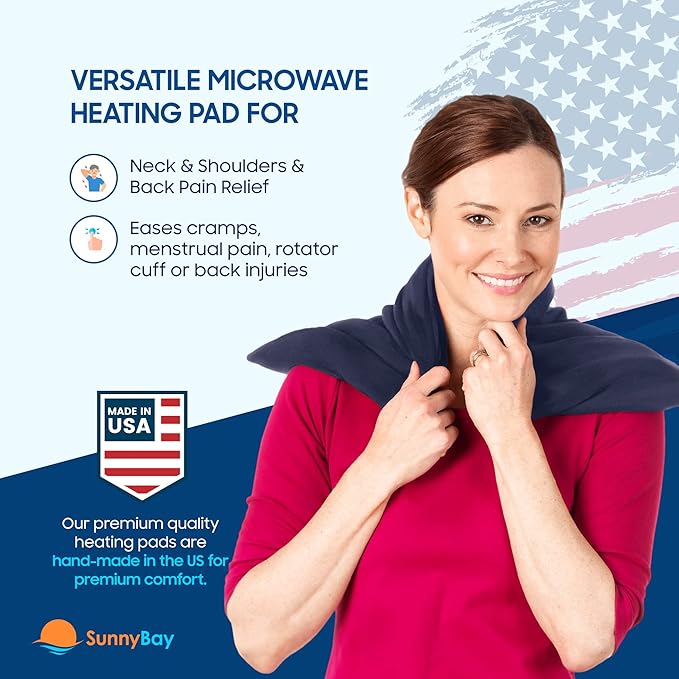 SunnyBay Extra Large Microwave Heating Pad, Microwavable Heavy Weighted Full Body Moist Hot or Cold Pack and Washable Fleece Cover, 10x24 Inches, 2.8 lbs, Navy Blue