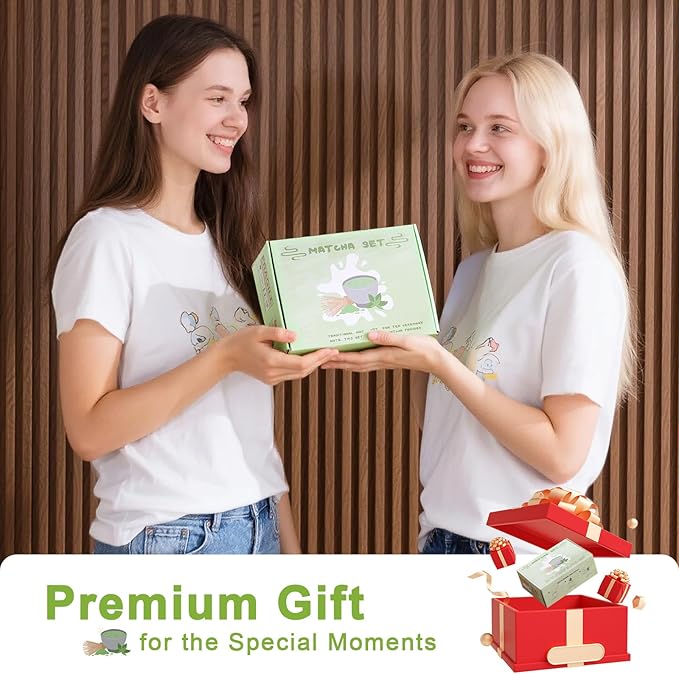 5Pcs Matcha Whisk Set - Matcha Bowl with Spout, 100% Bamboo Whisk (Chasen), Holder, Stainless Sifter, Tea Scoop. Japanese Ceremony Matcha Kit for Beginners, Ideal Gift for Tea Lovers (Green)