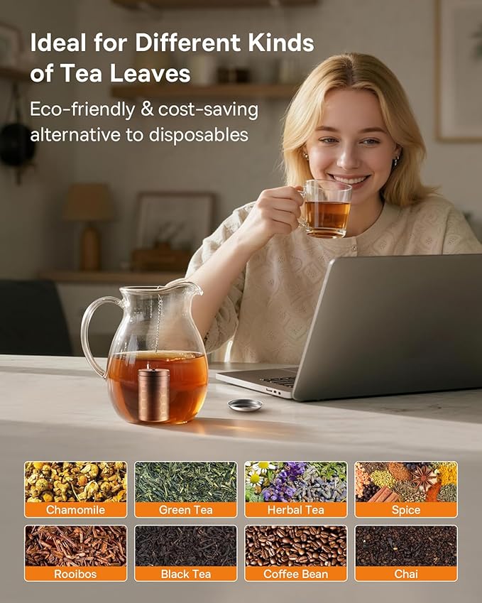 House Again Tea Infusers, Extra Fine Mesh Tea Strainers for Loose Tea, Updated Slim Threaded Lid & 304 Stainless Steel, Filter Bags Diffusers, Loose Leaf Tea Steeper for Brew Tea Spices & Seasonings