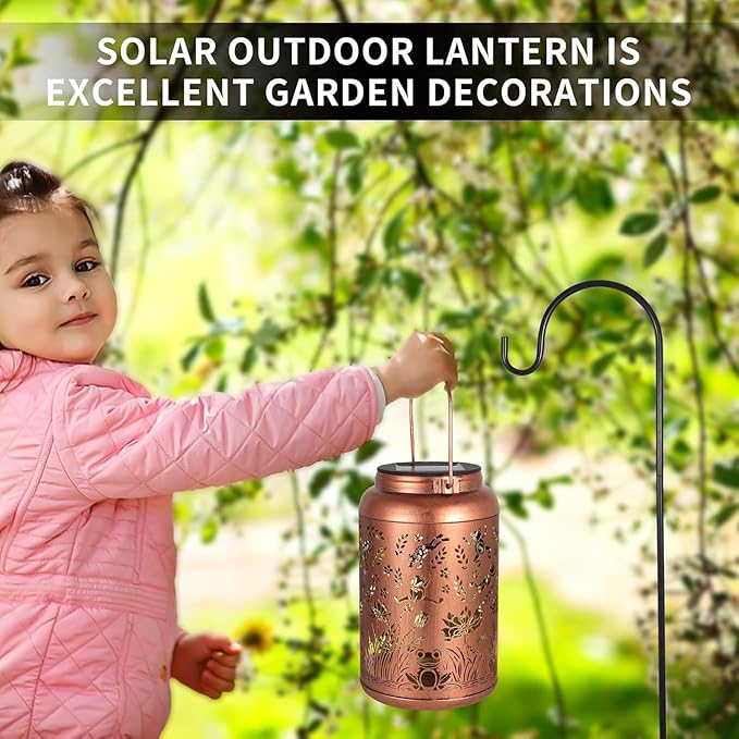 2 Pack Solar Lanterns Outdoor Waterproof, Frog Garden Decor Gifts for Women Mom Grandma Hanging Solar Lights Metal Solar Decoration Outside for Yard, Patio, Lawn, Pathway
