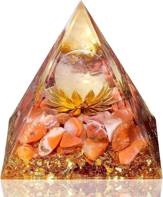 LAIDANLA Red Agate Orgone Pyramid Healing Crystals Orgonite Pyramid Flower of Life Positive Energy Spiritual Reiki Gemstone Pyramid for Anti-Stress Inspirational Attracts Success Decor Gifts