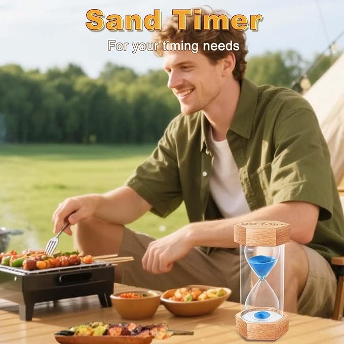 10 Minute Hourglass Sand Timer, Natural Wood Grain Hexagonal Hour Glass Sand Clock 10 Minutes, Reloj De Arena, Large Wooden Sandglass Sand Watçh 10 Min for Rustic Desk Decor, Office, Game, Classroom
