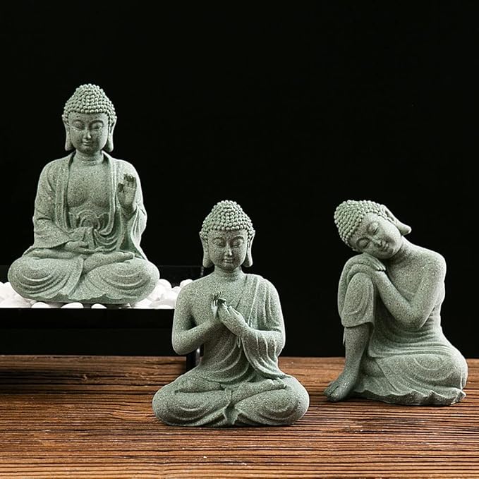 fazhongfa Mini Buddha Statue 4.7 Inch Natural Stone Handmade Buddha Sculptures Creative Zen Garden Aquarium Fish Tank Decorations Home Decor to Friend Family Mom Father as Gift (Contemplate)