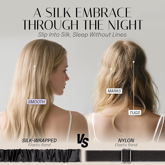 Silk Sleep Mask Eye Mask Blindfold with Double Layer Silk Filling and Elastic Strap for Full Night's Sleep, Travel and Nap, Soft Eye Cover Eyeshade with Luxury Bag and Ear Plugs by OLESILK (Black)