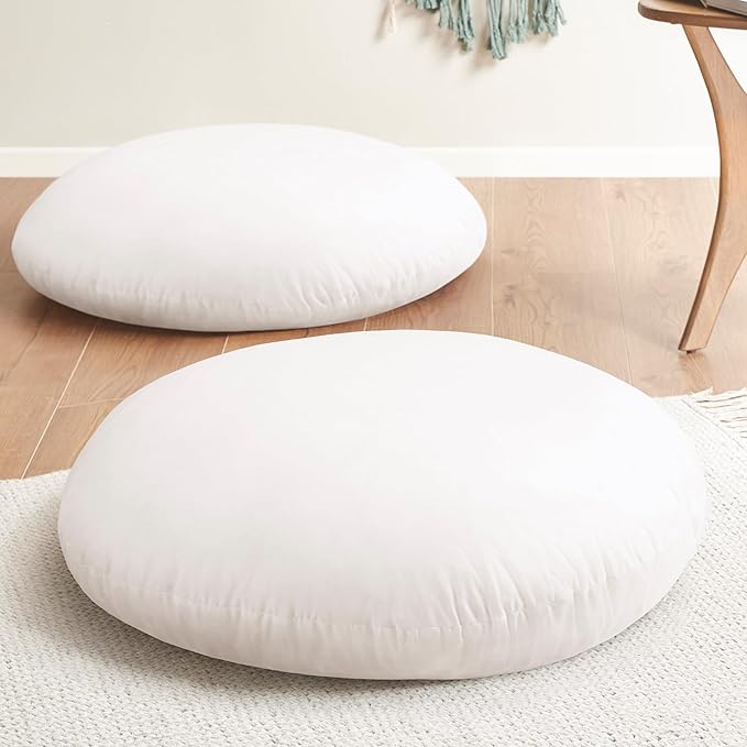 Codi Round Floor Pillow Insert 2 Sets, Large Thick Meditation Cushion, Circular Seating Cushions and Pouf Inserts, 32 Inch, Memory Foam Added, Advanced