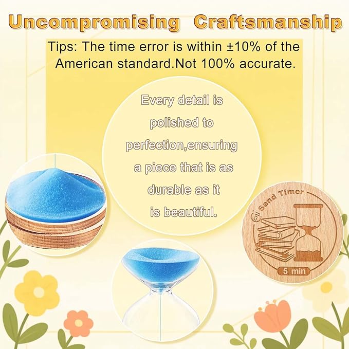 CNCJ Hourglass Sand Timer 5 Minute, Blue Sand Clock Watch, Wooden Reloj De Arena 5 Minuto, Small Sandglass for Game Kitchen Classroom Office Desk Decor