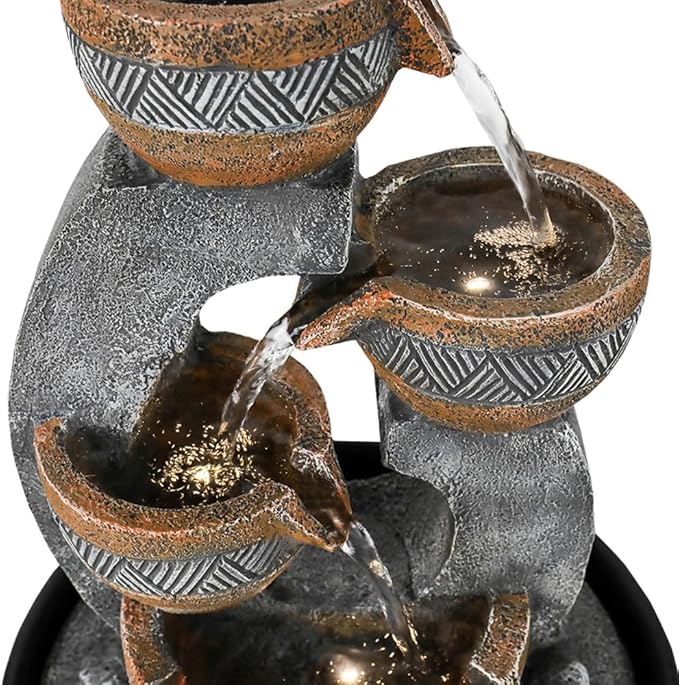 15.7''H Tabletop Water Fountain with LED Lights - Peaceful and Relaxing Water Sound - Small Desktop Waterfall Fountain for Home and Office Decoration