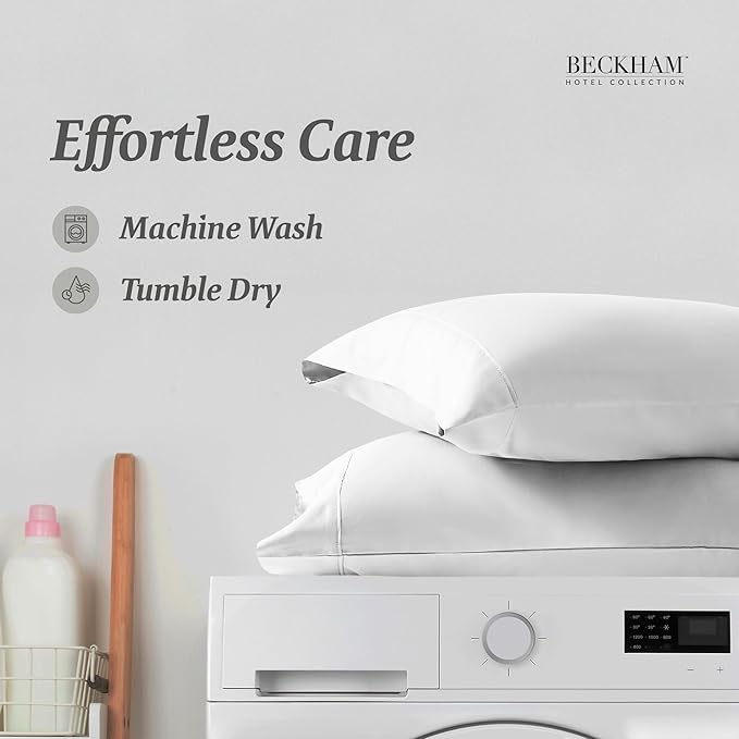 Beckham Hotel Collection Bed Pillowcases King Size Set of 2, 500TC 100% Cotton, Luxury Sateen Bedding, Open End, Breathable, Moisture-Wicking, White