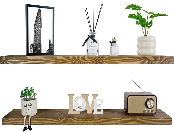 BGMG Floating Shelves for Wall 48 inch Long Set of 2,Wide Rustic Wooden Wall Shelves for Bathroom Living Room Bedroom Kitchen Farmhouse-48x6.7x1.25 inch- Dark Walnut