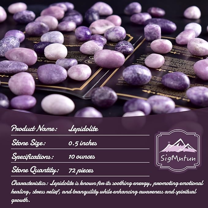 Polished Lepidolite Crystals Stone Set - 72 Pcs, 0.5" Handpicked Natural Tumbled Gemstones Rocks Agate Jasper, Pebbles for Reiki, Chakra, Healing Home Decor