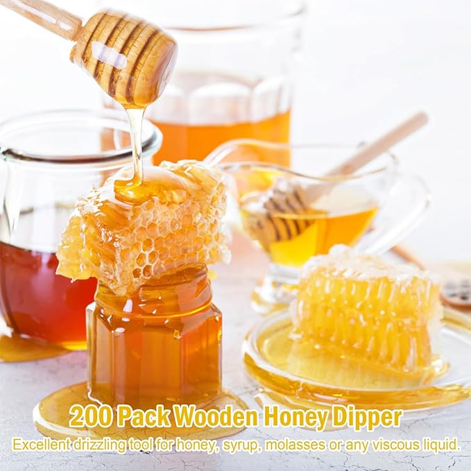 200 PCS Wooden Honey Dipper Sticks, 3 Inch Honey Sticks Mini Honeycomb Sticks, Mini Honey Dipper Honey Stirrers for Honey Jar Dispense Drizzle Honey and Wedding Party Favors Gift
