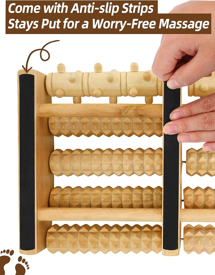 Aulock Double Foot Roller Massager Kit for Plantar Fasciitis Relief - 3 pcs Wooden Anti-Slip Feet Massager for Neuropathy Pain, Christmas Useful Gifts for Mom, Dad