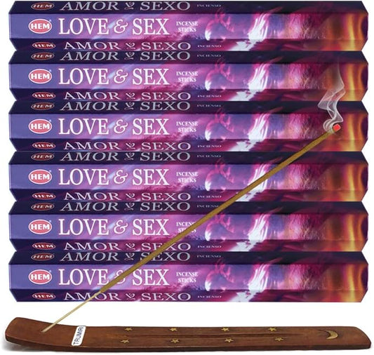 TRUMIRI Incense Stick Holder Bundle with Hem Love & Sex 20g Incense Sticks - Pack of 6 (Approx 120 Sticks)