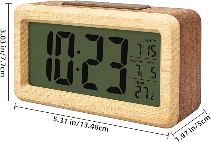 everwood Wooden Digital Battery Operated Alarm Clocks for Bedrooms, Beside, Table, Desk