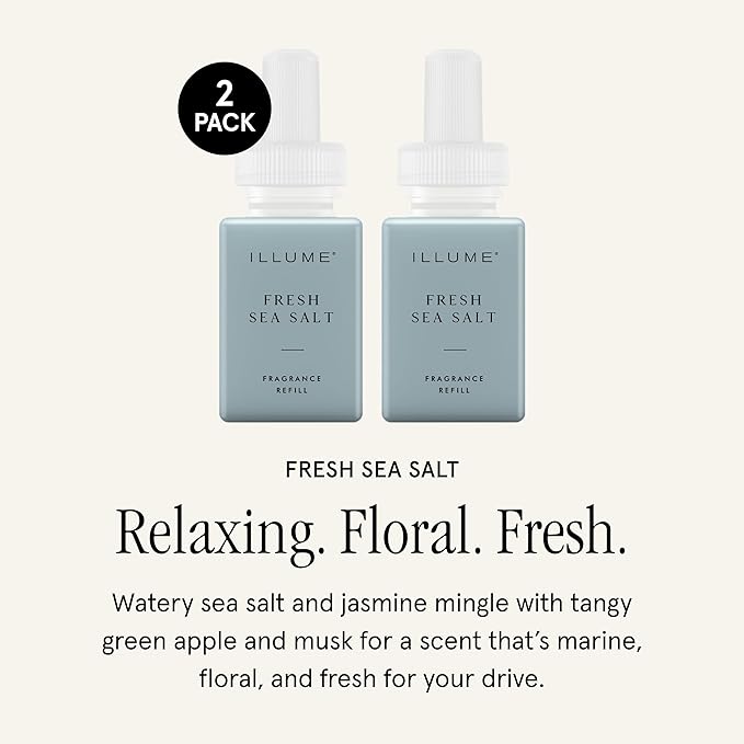 Pura & ILLUME Home Scent Refill - Smart Air Diffuser - Up to 120-Hours of Luxury Fragrance per Refill - Home Essential - Clean & Safe Diffuser Fragrance - 2 Pack, Fresh Sea Salt
