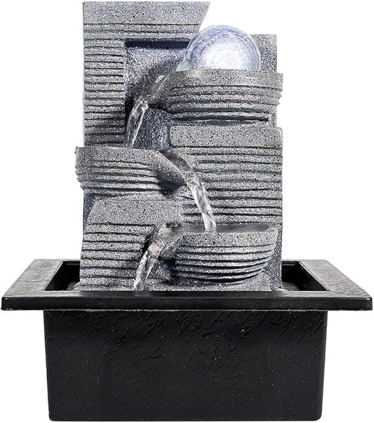 WICHEMI Water Fountains Indoor Waterfall Fountain Tabletop Fountain with LED Light Water Feature Indoor Zen Meditation for Home and Office Indoor Spaces Decor (Style 7)
