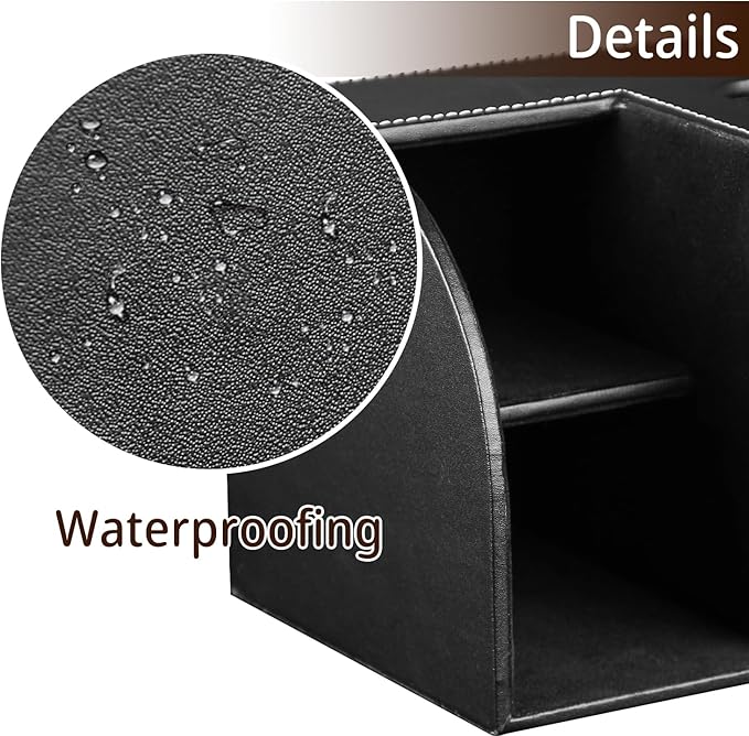 Leather Square Tissue Box Cover with Storage Tray,Cube Tissue Box Holder,Modern Facial Paper Organizer with Remote Control Holder for Bathroom,Vanity Countertop,End Table NightStand Home Office.Black