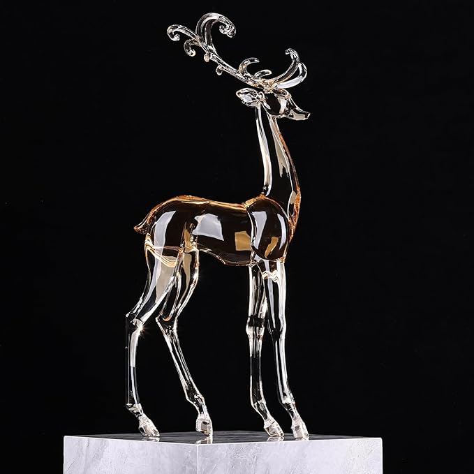 18" Tall Acrylic Christmas Reindeer Figurine - Elegant Clear Large Reindeer Ornaments for Christmas Indoor Decor, Holiday Centerpiece, Living Room, Fireplace, Table Display (Gold Standing Reindeer)