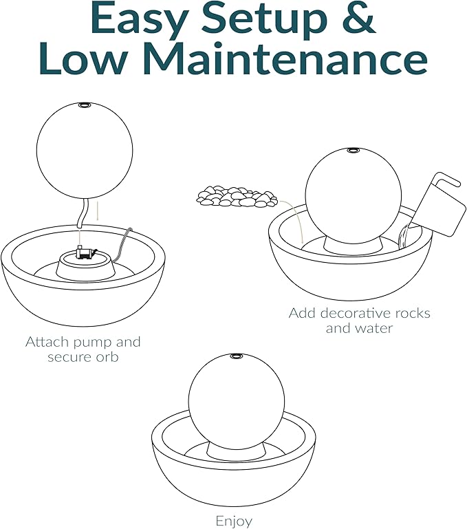 Sunnydaze Tabletop Ceramic Tabletop Fountain with Orb - Relaxing Indoor Fountain for Meditation - for Office, Bedroom, or Living Room - Teal