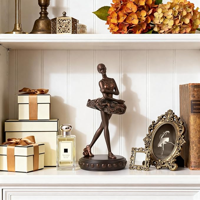 Ballerina Figurines, Ballerina Dancer Statues Resin Sculpture Vintage Home Decor, Ballet Dance Girl Ornament for Shelves Home Office Decor (Bronze)