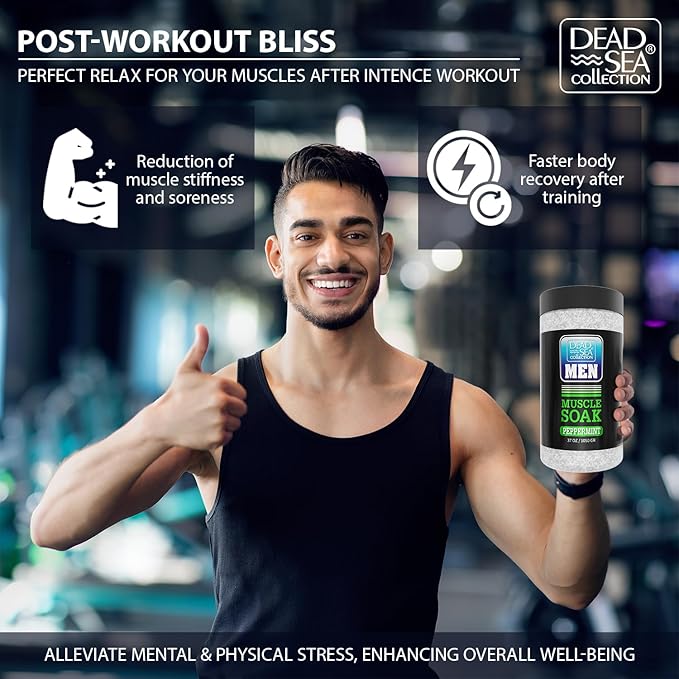 Dead Sea Collection Bath Salts for Men with Peppermint Oil – Refreshing Soak for Muscle Recovery and Relaxation – 100% Pure Dead Sea Salt Infused with Essential Minerals – 37 Oz Jar