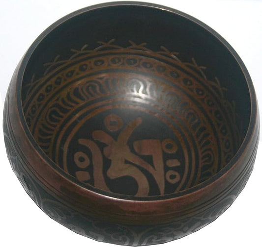 5126 SB 'B' Note Crown Chakra Antique Tibetan Auspicious Symbol Bowl Set ~ Nepal