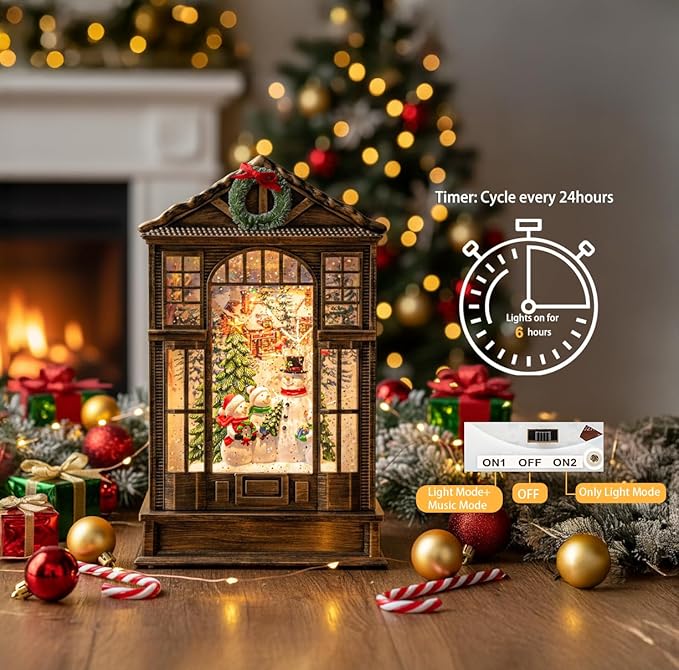 Christmas Snow Globe Swirling Glittering Snowman Choir Manger Scene, USB Lined/Battery Operated Lighted Snowman Carolers Musical Water Lantern for Christmas Festival Decoration Gifts