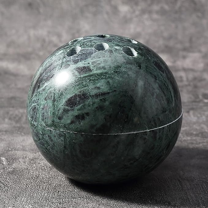 Koville Marble Incense Burner, Natural Stone Incense Holder for Cone/Balsam Fir/Palo Santo/Sage, Handmade Sphere Incense Burner for Meditation Yoga SPA Relaxation, Home Decor(Green)