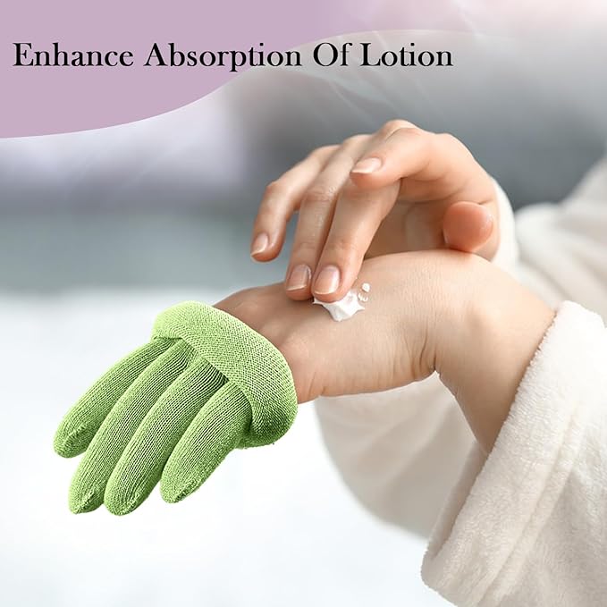 MIG4U Moisturizing Beauty Gloves Touchscreen Overnight Sleeping Glove for Women Dry Hands, Nighttime Lotion, Eczema, SPA, Cosmetic Treatment, Apple Green 3 Pairs Size S/M