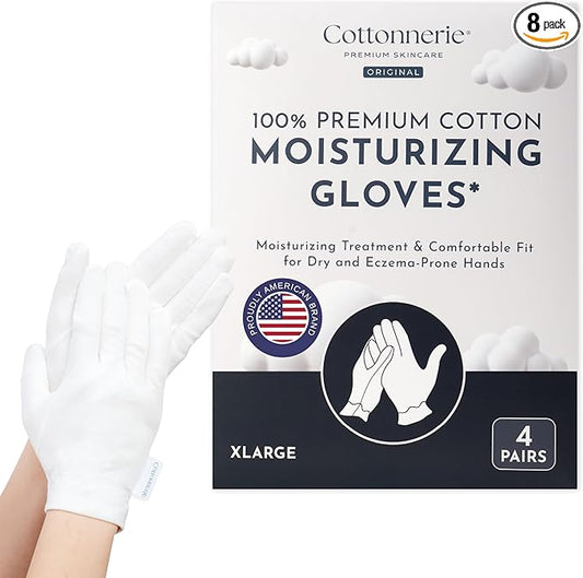 4 Pairs Cottonnerie Original Cotton Gloves for Dry Hands Sleeping, Moisturizing Gloves Overnight, Hand Moisturizer Gloves, Moisture Gloves for Dry Hands Overnight, Sleeping Gloves, X-Large