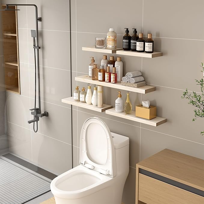 BGMG Wood Floating Shelves 16 inch, Wide Rustic Wooden Wall Shelves for Bathroom Living Room Bedroom Kitchen Farmhouse Set of 2-16x 6.7 x1.25 inch- DIY-Unfinished