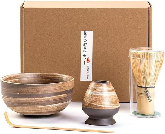 Ceramic Matcha Whisk Set, Complete Matcha Set-8PCS for Ceremonial Grade Matcha, Tea Gifts for Tea Lovers for Christmas, Birthday, Halloween (Cappuccino Color)